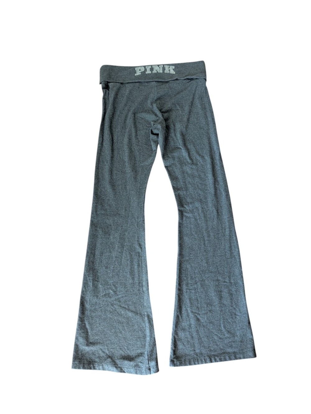 Pink Victoria's Secret Fold-Over Flare Leggings Silver Graphic Rhinestone Trim L
